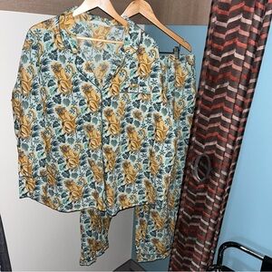 Printfresh Floral Pajama Set in Blue and Yellow